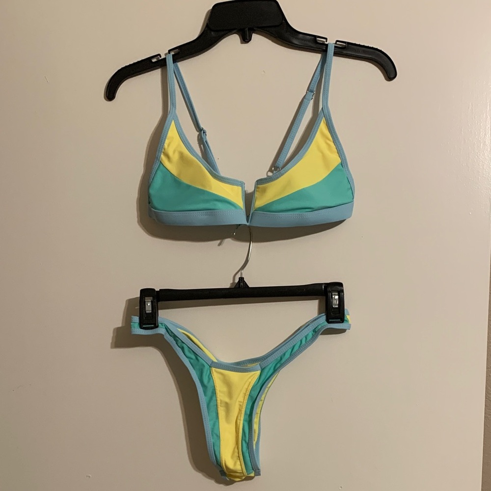 Yellow and Blue Women's Bikini Set